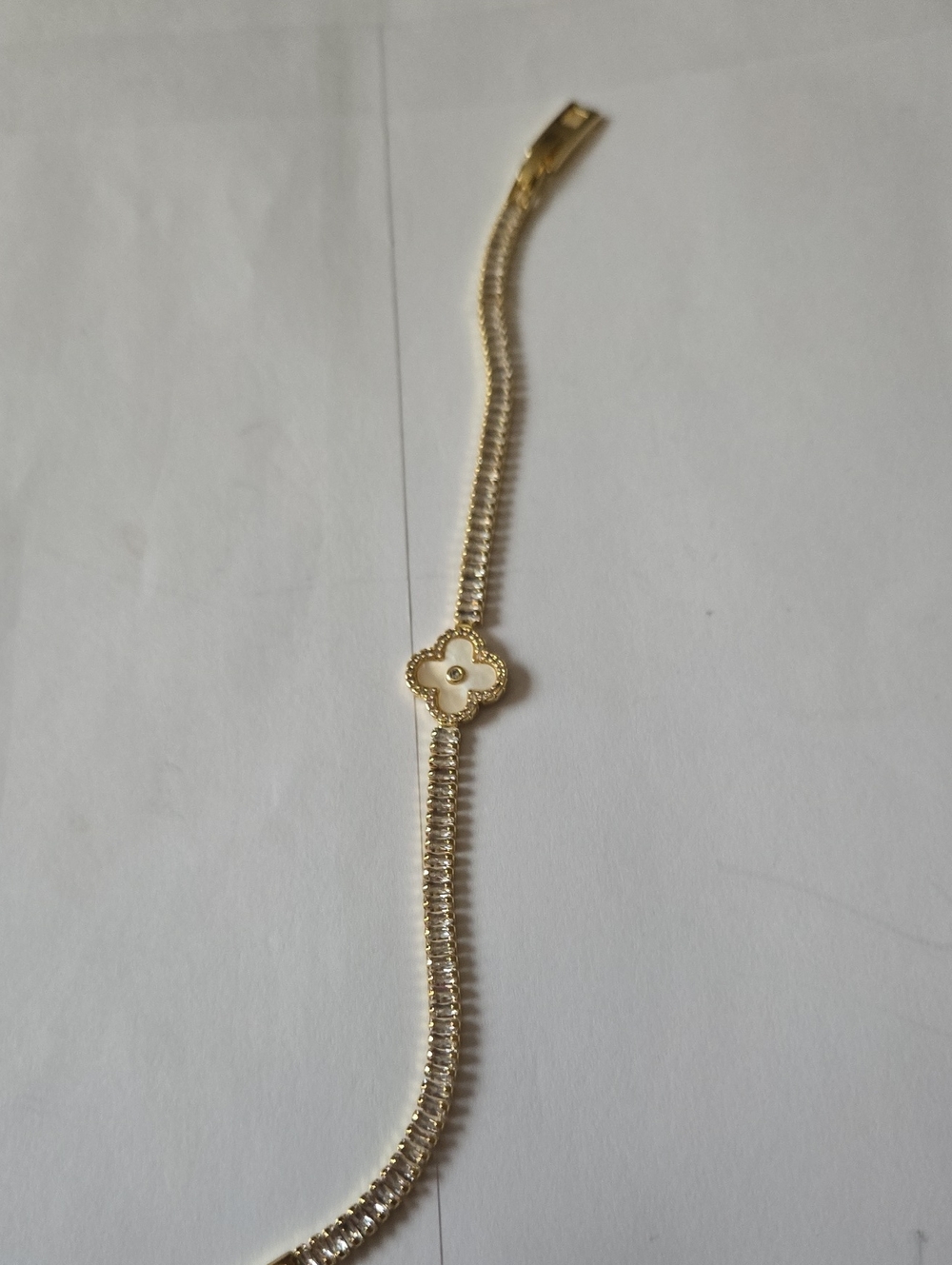 Bling Rhinestone Gold-Tone White Clover Bracelet